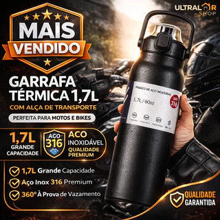 Garrafa Térmica Aço Inoxidável 1700, 900ml Prática Versátil Fácil Alça Para Transporte Com Canudo