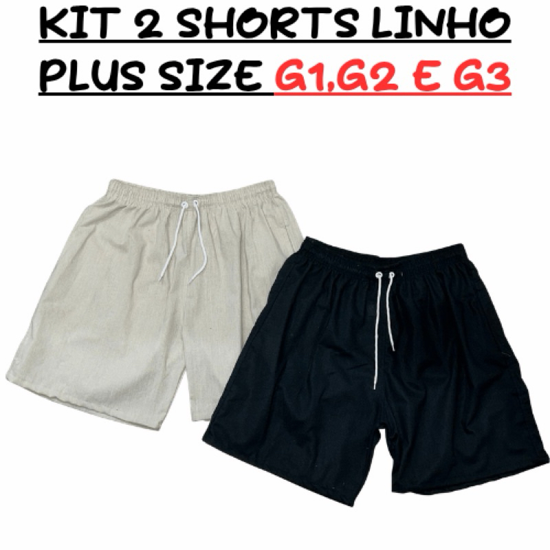 Kit 2 Shorts de Linho Plus Size Premium G1,G2,G3 Mauricinho