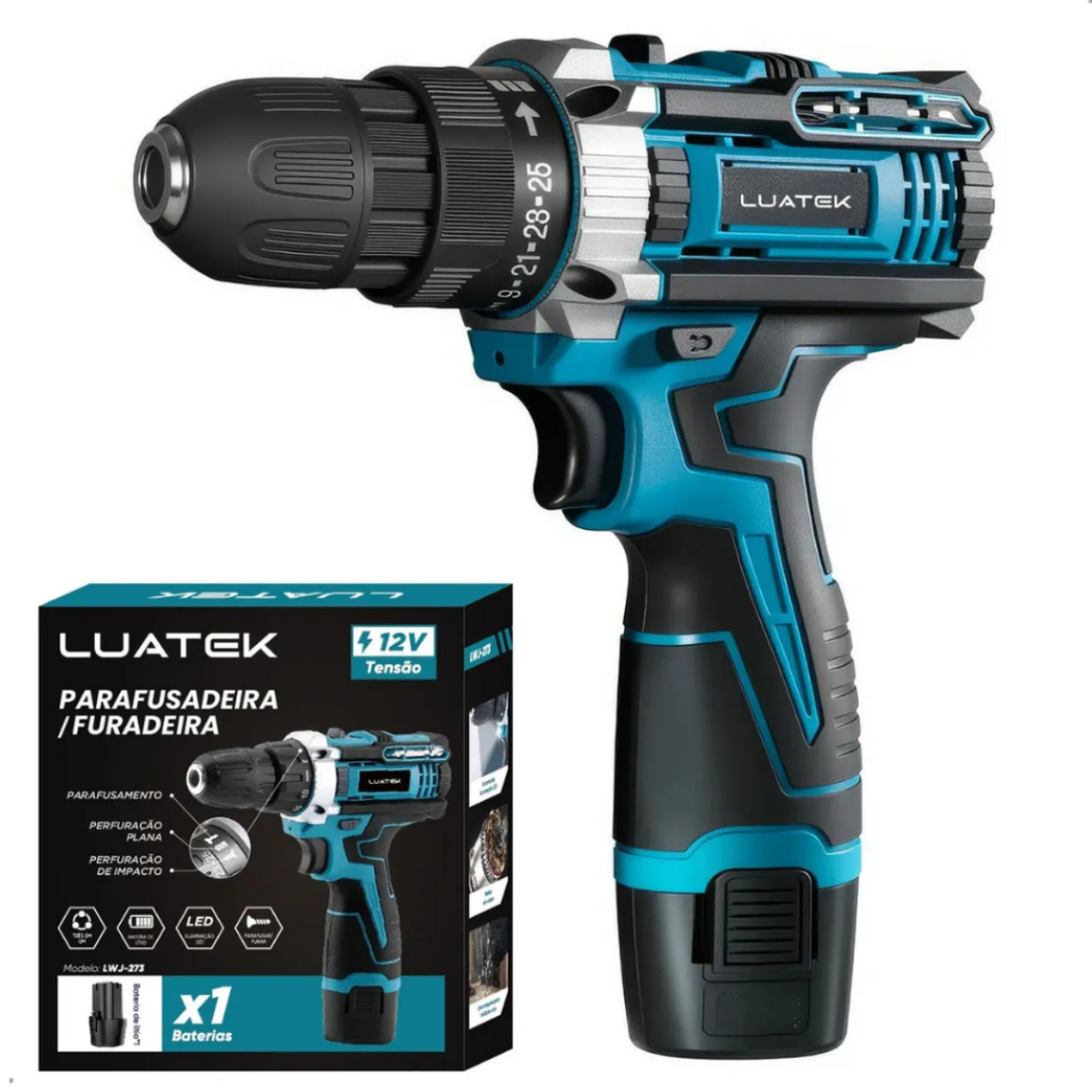 Parafusadeira Elétrica 12V com Bateria Furadeira Impacto Dual Speed para Obras e Reparos