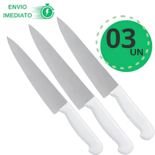 Kit 3 Faca Cozinha Inox 8" Corta de Verdade Line Design Corte Perfeito Já Vem Amolada