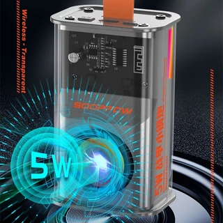 Caixa de Som Bluetooth Mini Transparente, Luz RGB Colorida, Toca Música por Cartão SD -B9
