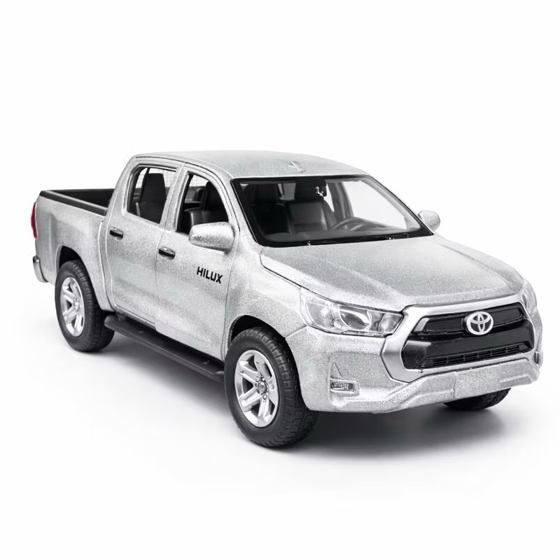 Miniatura Toyota Hilux – Metal – Cores Azul, Preto e Branco – 12cm