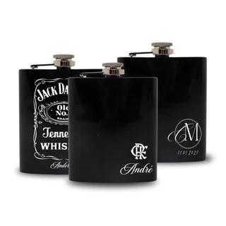 Porta Whisky Cantil 7oz Preto Aço Inox Personalizado Elegante Premium
