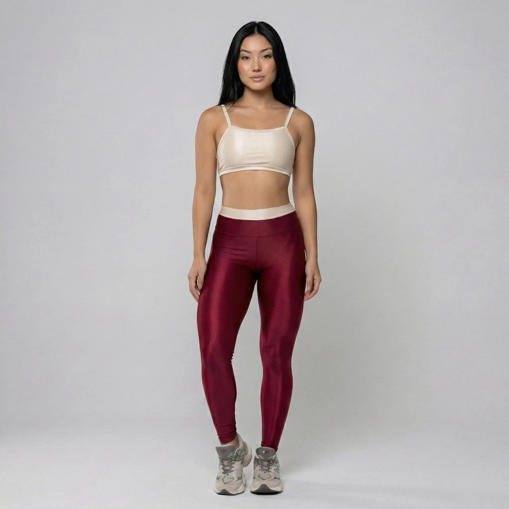 Legging vinho com top bege