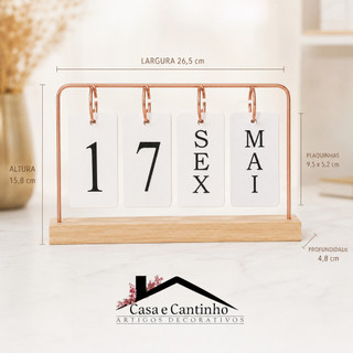 Calendário de Mesa Decorativo com Plaquinhas Preto Rose Dourado Permanente Escritório