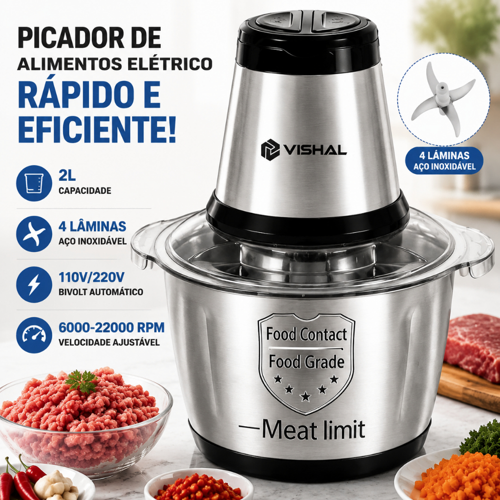 2 Litro Triturador De Alimentos Carne e Legumes Elétrico Mul