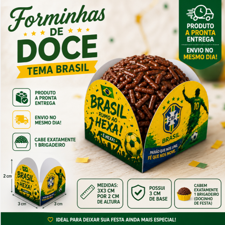 Forminha para Doces Festa Futebol Brasil Copa 4 Pétalas | Br