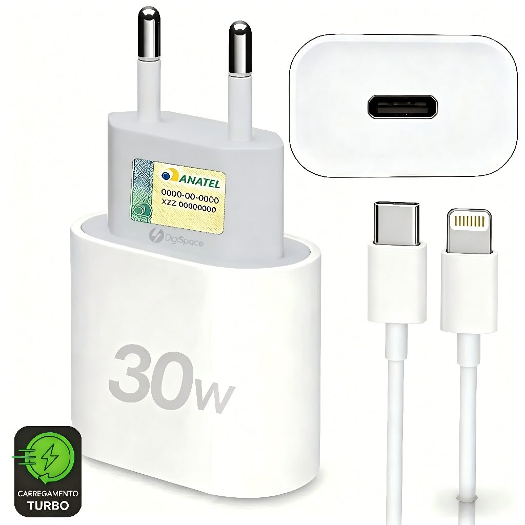 [ORIGINAL] Carregador iPhone 20W Turbo Tipo C Kit Completo Cabo + Fonte Compatível 11 12 13 14 Lacrado