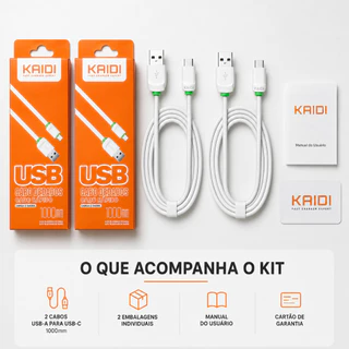 Kit 2 Cabos Tipo C Original Kaidi Reforçado Carregamento Turbo e Dados Rápido