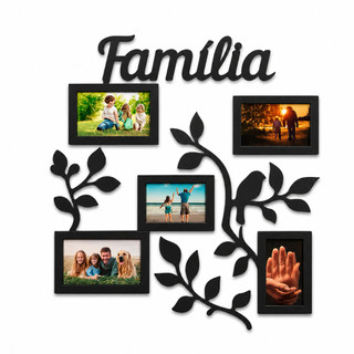 Painel Porta Retrato Parede MDF Familia 6 Fotos Decorativo Moldura Preta Galhos Enfeite Sala Quarto Grande Organizador — foto 4 — Achou Levou Brasil