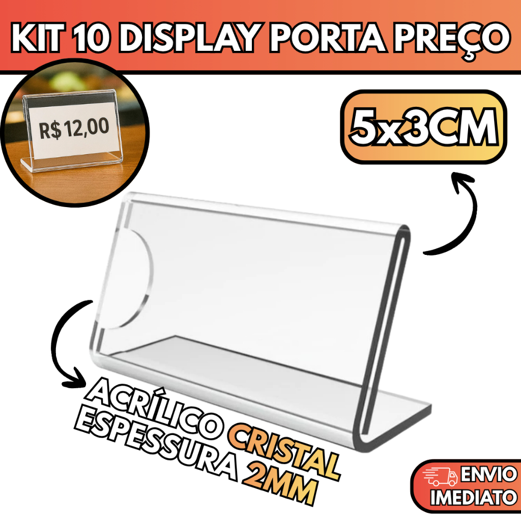 Kit 10 Display Acrílico Porta Preço 5x3cm Etiqueta Expositor