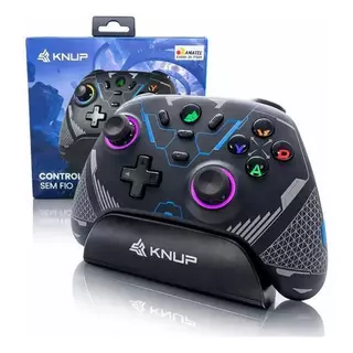 Controle Sem Fio Joystick Pc Android Switch Turbo Gamepad Preto com Vibração e Trimode com base de carregamento RGB LED