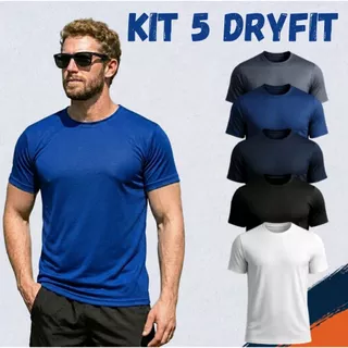 Kit 5 Camisetas Masculina Dry Fit Premium para Academia Básica Confortável Manga Curta Malha Fria