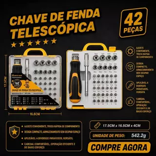 42 em 1 Chave de Fenda Multifuncional: Soquete Telescópico, Conjunto de Pontas Profissionais