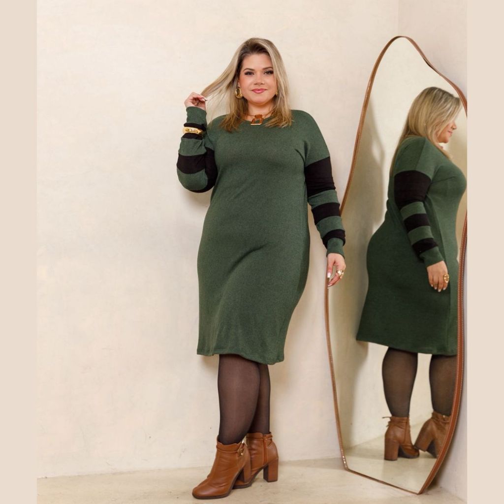 Vestido Midi Frio Manga Longa Inverno Lanzinha Plus Size | Shopee