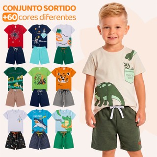 Kit Sortido 10 ou 4 Peças de Roupas Infantil Menino- 5 Camisetas + 5 Bermudas - Kit 5
