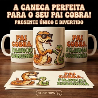 Caneca Pai Cobra Filhote Cobrinha 325ml em Cerâmica | Presente Divertido para Pais