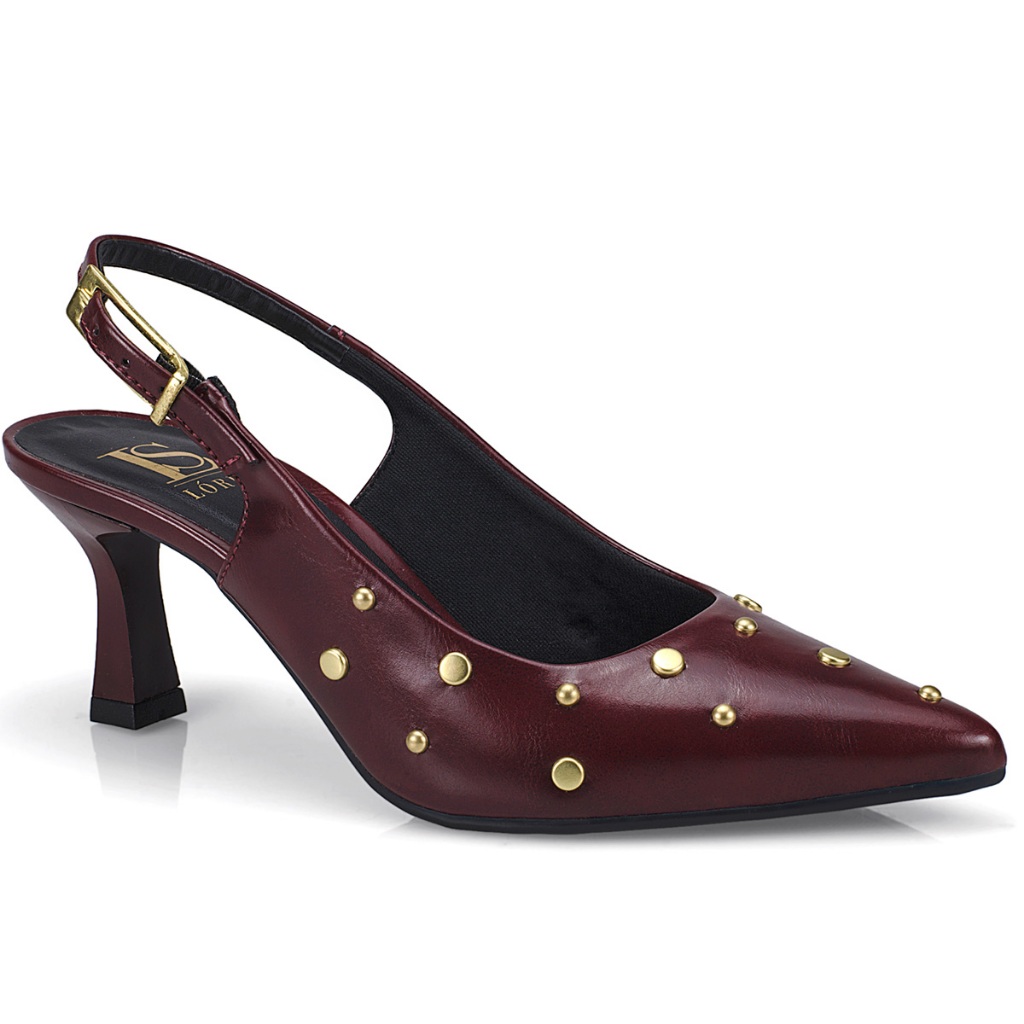 Scarpin Slingback Salto Fino Médio Com Fivela e Spike (4 cores)