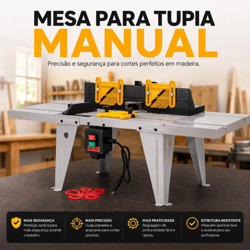 Bancada de Tupia 455 x 322 Mesa Para Tupia Razi  Mesa de Tupia Para Madeira Manual Com Guias