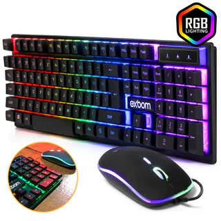 Kit Teclado e Mouse Gamer USB LED RGB Exbom BK-G550 Para PC Notebook Computador Windows Com Fio