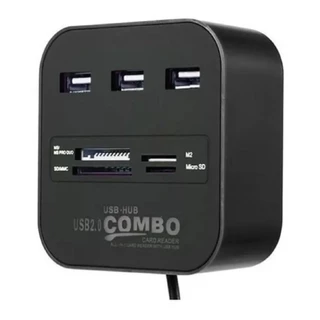 Hub USB 2.0 3 Portas com Leitor de Cartão Micro SD Preto HB-T58