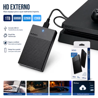 HD Externo Portátil USB 3.0 Case Slim Black para PC, PS4, Xbox e TV - Pronta Entrega (BR)