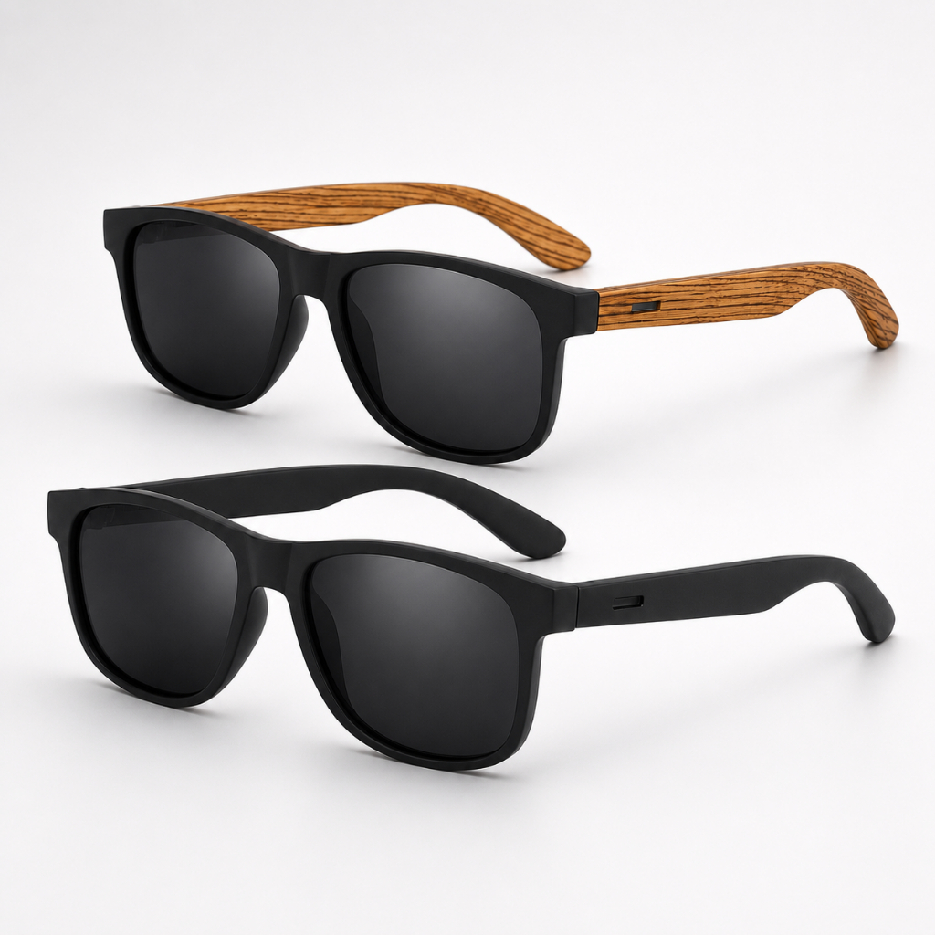 Kit 2 Óculos de Sol Quadrado Estilo Madeira Bambu Retrô Vintage Masculino Feminino UV400 Unissex