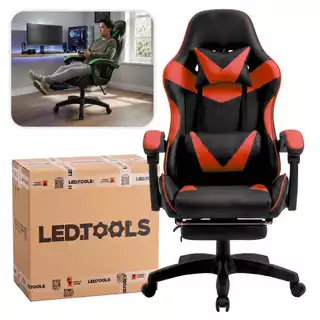 Cadeira Gamer Cor Vermelha Ergonômica Estofada Couro Sintético Giratória Com Apoio Para Os Pés