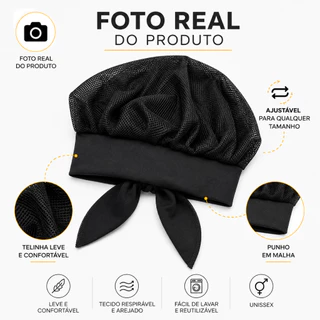 Touca Tela Lavável Ajustável Unissex Kit - Cozinha Restaurante Food Truck Padaria Pizzaria Confeitaria Açougue