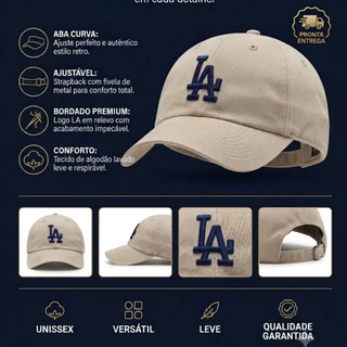 Boné LA Dad Hat Aba Curva Bordado Ajustável Unissex Masculino Feminino Streetwear Casual