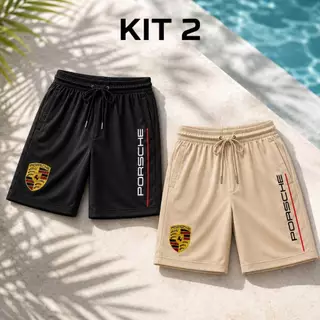 Kit 2 Shorts Masculinos Tactel Estampado DTF Secagem Rápida com Bolsos e Cordão P ao XG