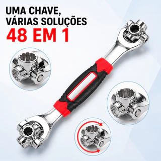 Chave Multifuncional 48 em 1 com Cabeça Giratória 360° e Cabo Antiderrapante para Carro, Moto e Casa