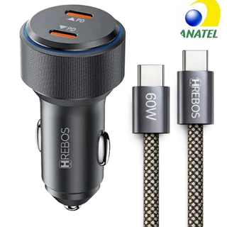 Kit Carregador Veicular Turbo Rápido + Cabo Tipo C compatível com Iphone, Samsung, Motorola, Xiaomi