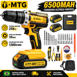 Furadeira de impacto sem fio 48V 3 em 1 com motor sem escova, conjunto inclui caixa de ferramentas, torque de 25 N.m