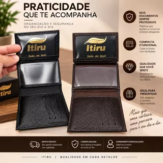 Itiru Carteira Slim Minimalista Pequena Couro Legítimo Porta Cartões CNH Wallet