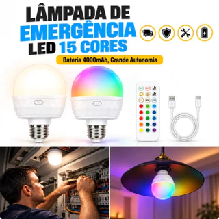 Lâmpada LED Recarregável E27 RGB 4000mAh 15 Cores com Controle Remoto Magnética Portátil Sem Fio
