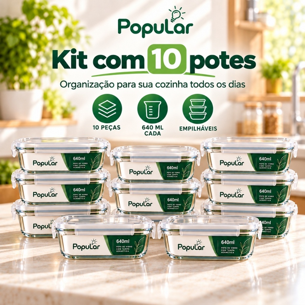 Kit de 6 até 12 Potes de Vidro 640ml - 370 ml Hermético Marmita Fit com ...