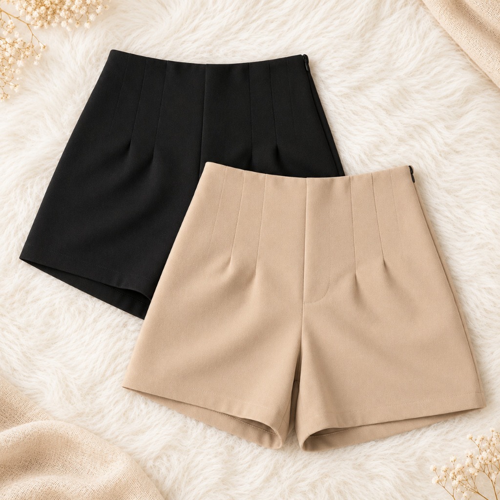 Kit 2 Shorts Alfaiataria Feminino Cintura Alta Social Elegante Zíper ...