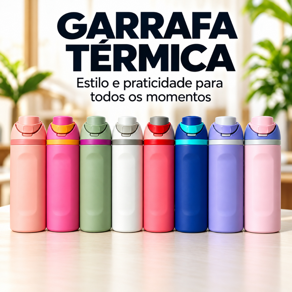 Garrafa Térmica Inox 470ml 560ml 710ml 945ml com Canudo Integrado e Tampa Antivazamento – Squeeze para Água, Academia, E