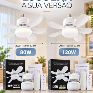Ventilador de Teto com Lâmpada Tipo Flor Fan Lamp 20,5" 52cm com Controle Remoto 80W 120W