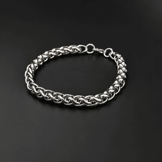 Pulseira Masculina Grossa Aço Inox Premium Prata Elos Trançados Resistente Estilo Moderno
