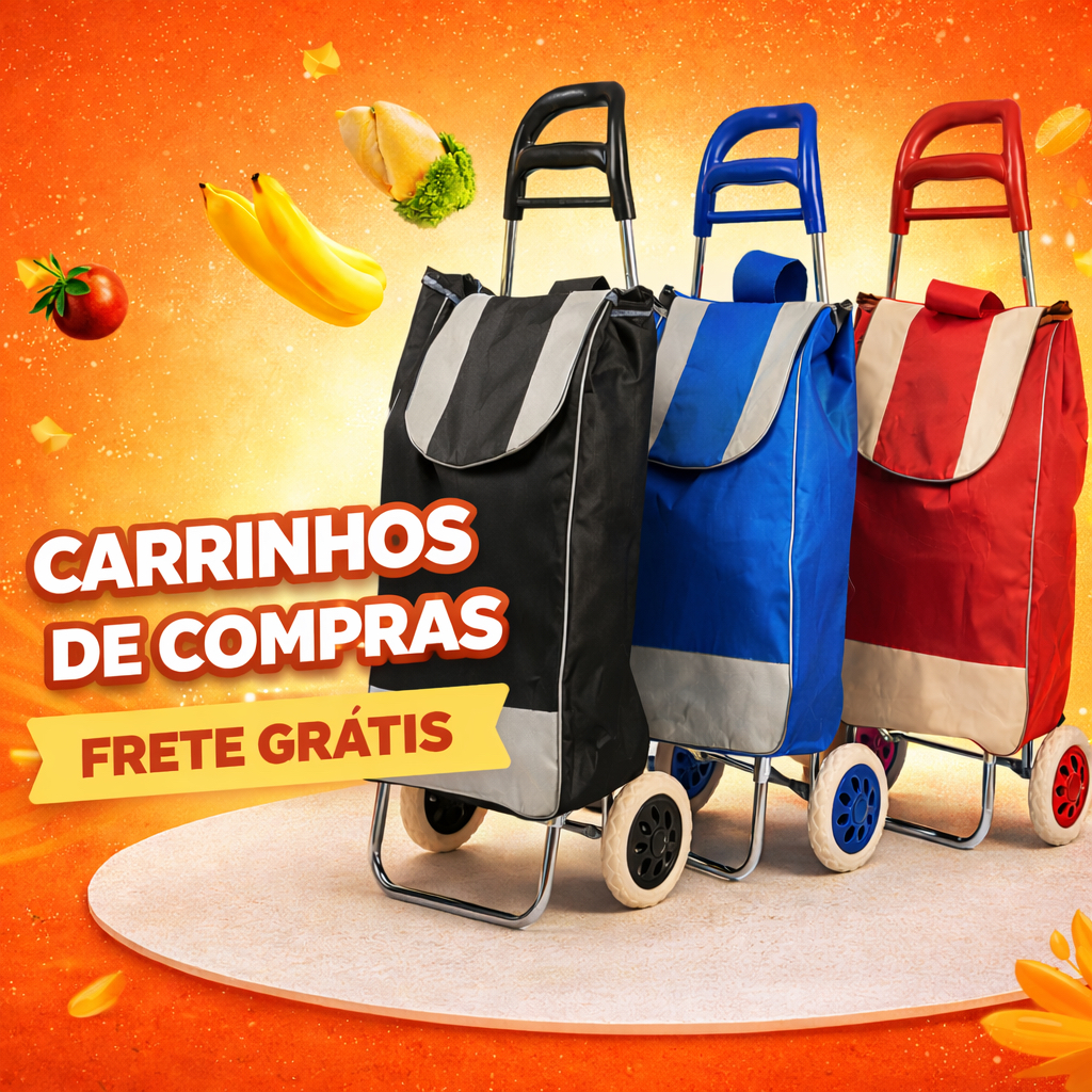 Carrinho de Feira Dobrável Compacto com Bolsa Resistente Leve e Fácil ...