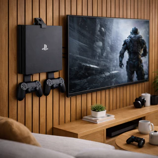 Suporte de Parede PS4 Slim com Porta Controles | Organizador Gamer | Base para PlayStation 4 Slim | Suporte de Controle