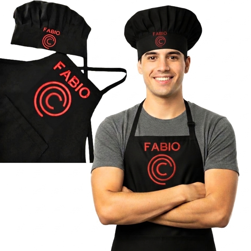 Avental + Chapeu Cozinheiro Chef Culinaria Bordado Cozinheir