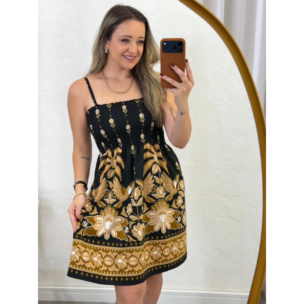 Vestido curto estampado com alças reguláveis — foto 4