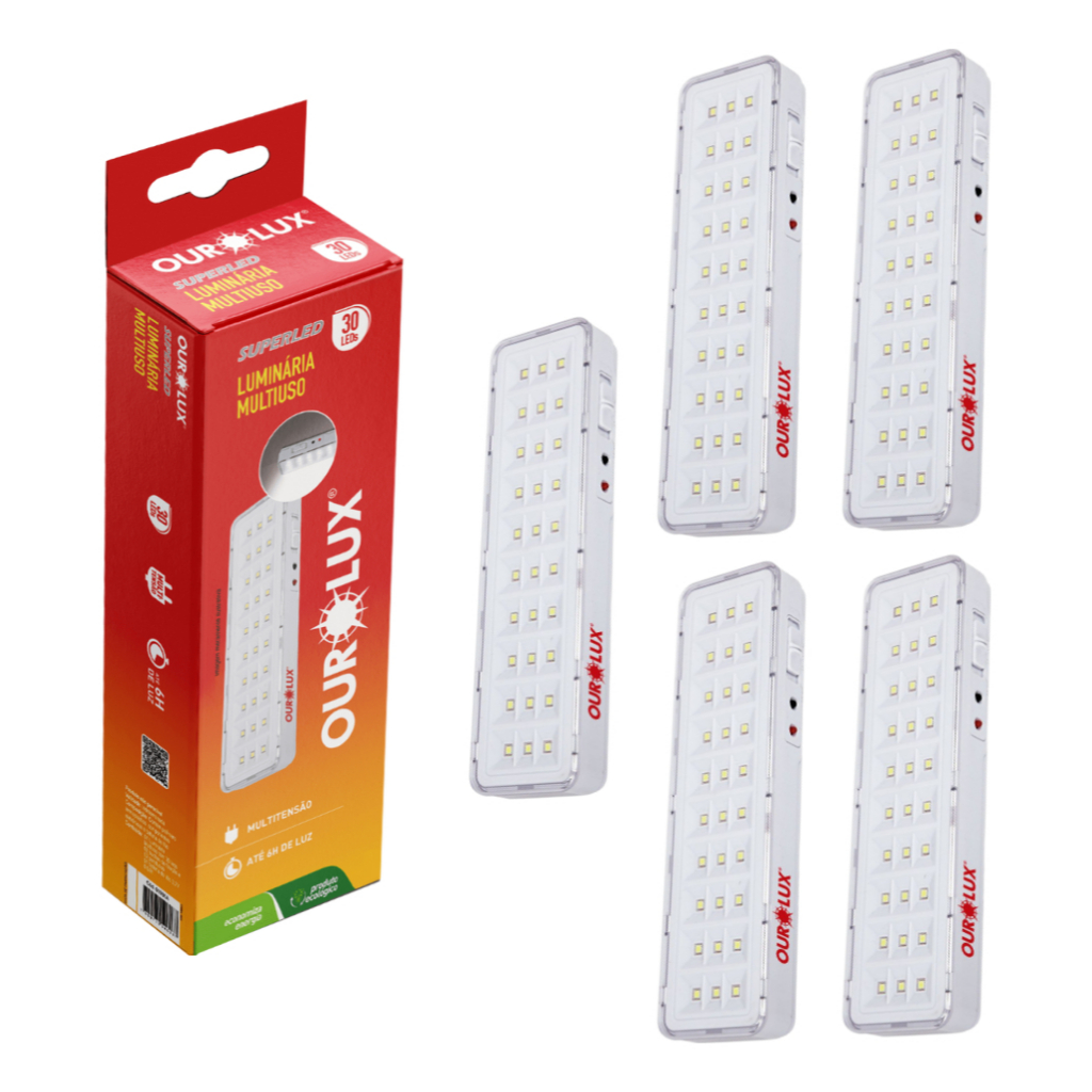 LUMINÁRIA DE EMERGÊNCIA LED 30 LÂMPADAS 2W RECARREGAVEL LITIO 6500K