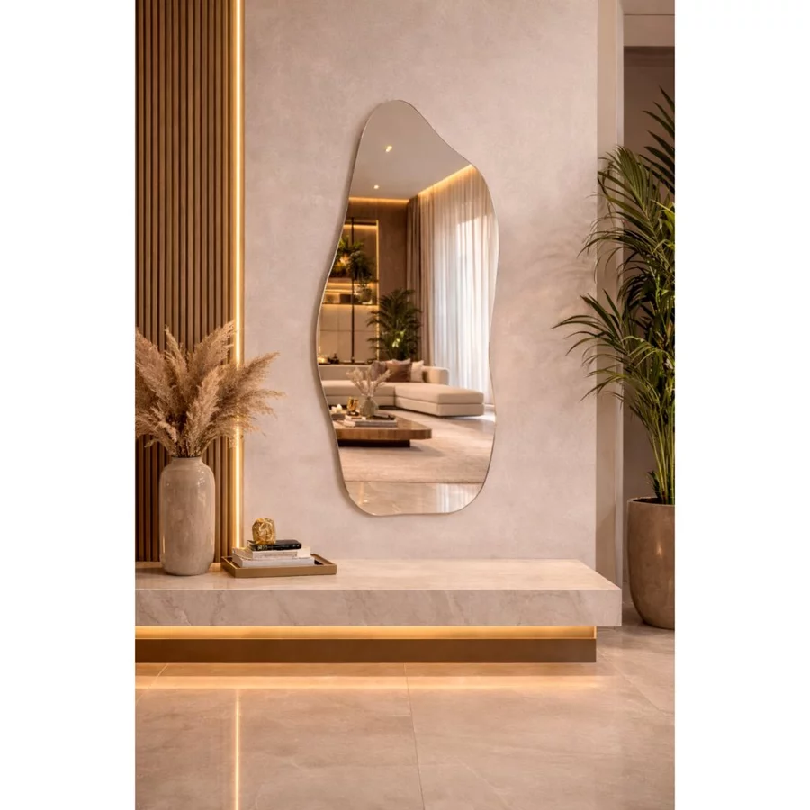 Espelho Orgânico Pinterest Grande Mod. Flame Retrô Oval Retangular Meia Lua Decorativo Sala Quarto Banheiro