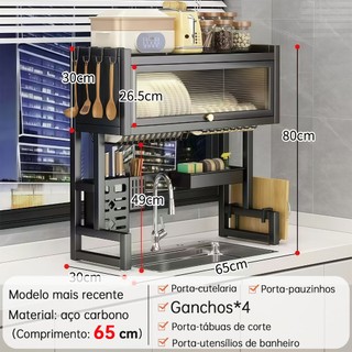3 camadas/2 camadas Escorredor De Louça 65/85/105cm Cozinha Suspensa Pia Rack Organizador Estante poeira porta armário — foto 4 — Achou Levou Brasil
