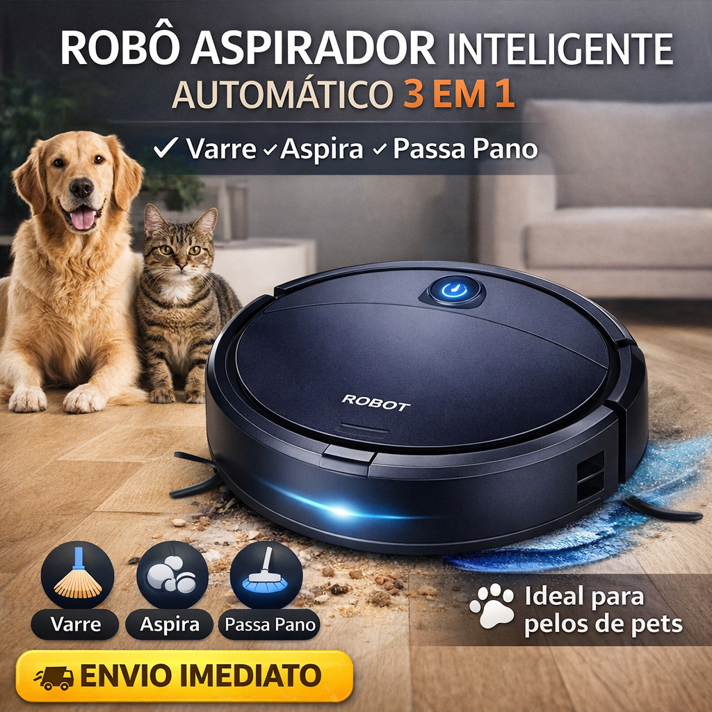 Robô Aspirador Inteligente Automático 3 em 1 Varre Aspira e Passa Pano ...