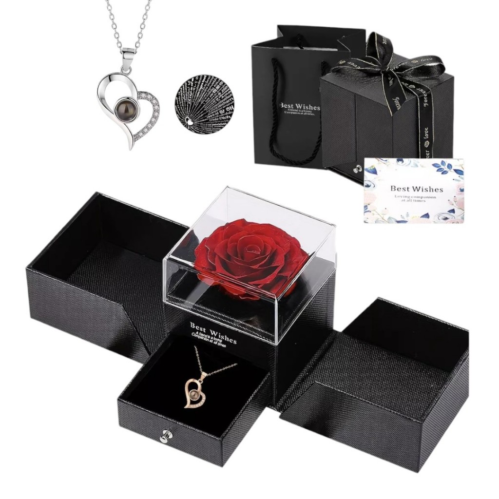 Rosa Eterna Preservada Caixa Presente E Colar Feminino Presente P ...
